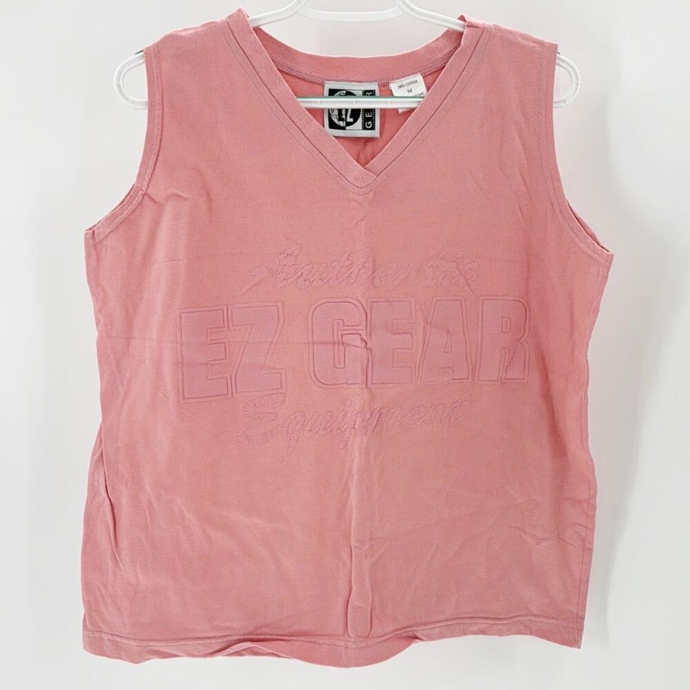 VINTAGE 90s 80s EZ Gear pink peach graphic Sleeveless Tank T-Shirt size M